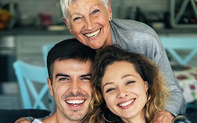 Portrait of happy Senior woman and adult offspring